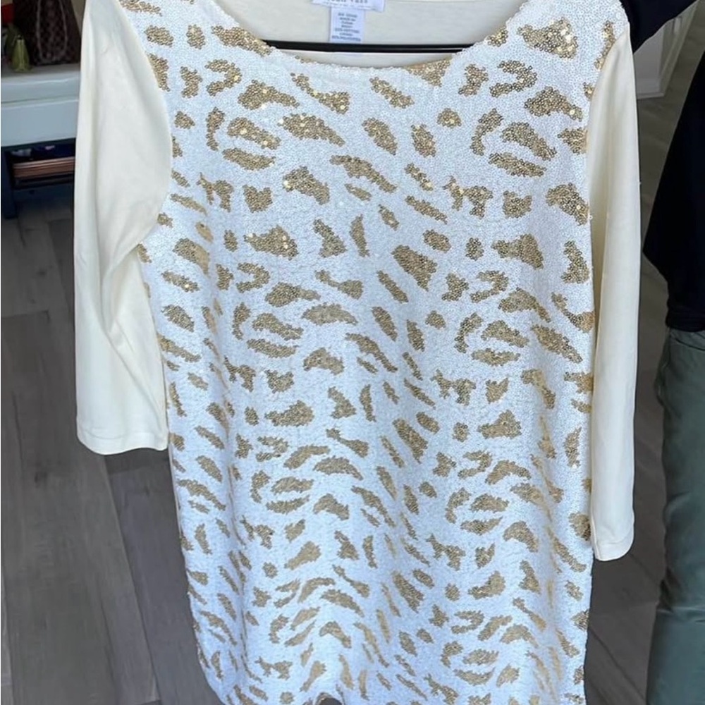 Joan Vass Gold and Cream Sequin Top